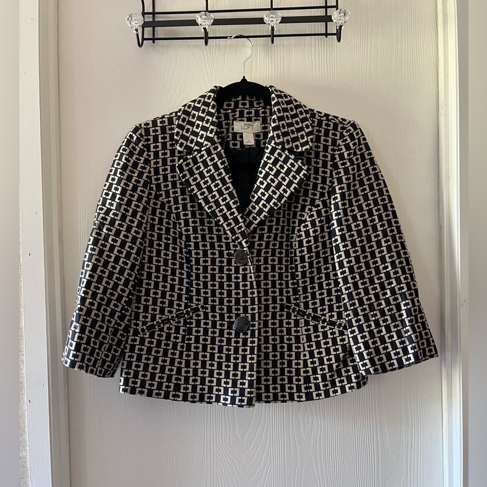 LOFT Black and Tan Geometric Blazer